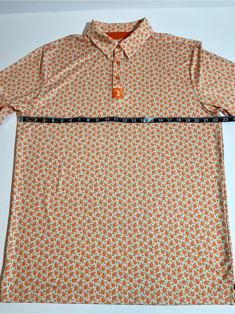 Bogey Bros Size Large Orange Peach Print Polo Tee Shirt Golf Funny - Picture 6 of 7